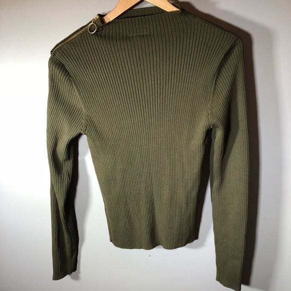 NWT TopShop Zip Sleeve Funnel Neck Sweater Olive - Picture 6 of 8